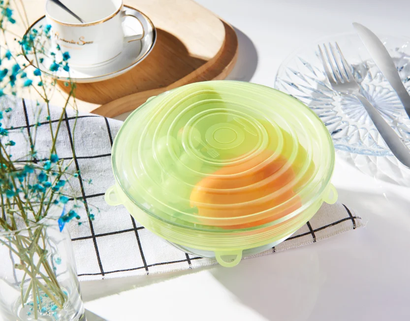 8-pack food grade environmentally friendly reusable silicone stretch cover food seal lid bowl with flexible food wrapper