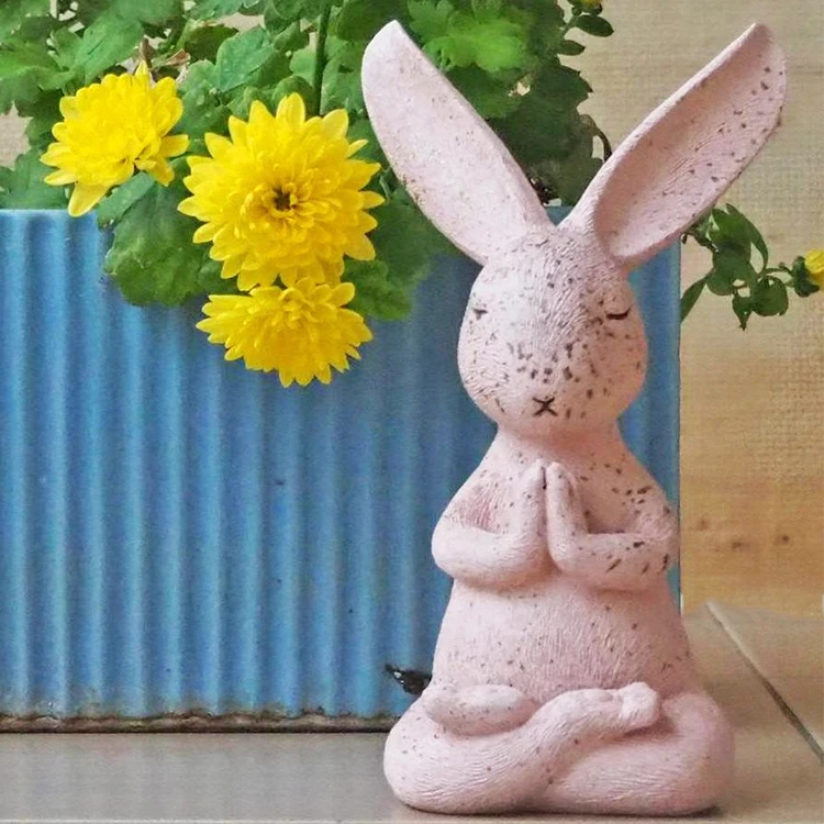 Cute Rabbit Easter Decoration Yoga Pose Statue Miniature Hare Animal Figurine Resin Craft Mini Bunny Garden Animal Statue