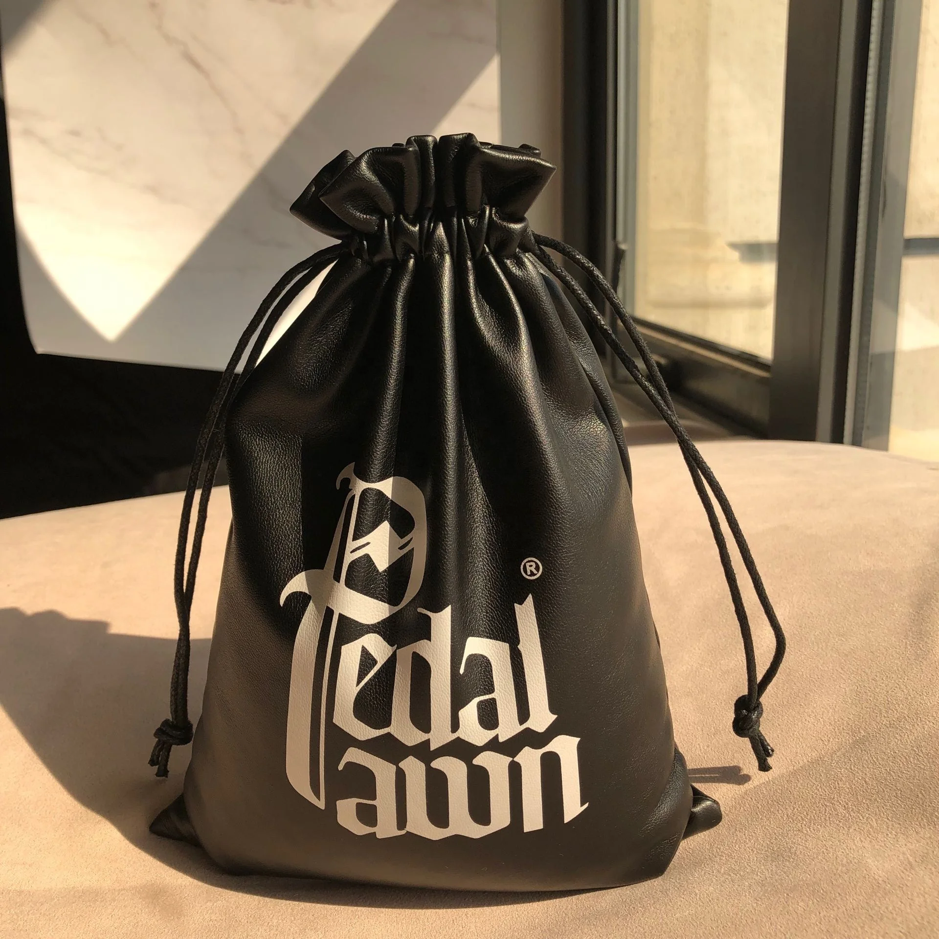 Black PU Leather Drawstring Pouch