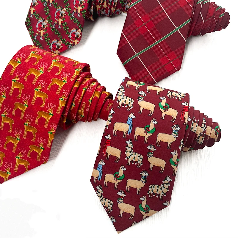 TONIVANI-64-13 Christmas Alpaca Festival Gift Red Ties Happy Hour Neckties Polyester Cheap Tie