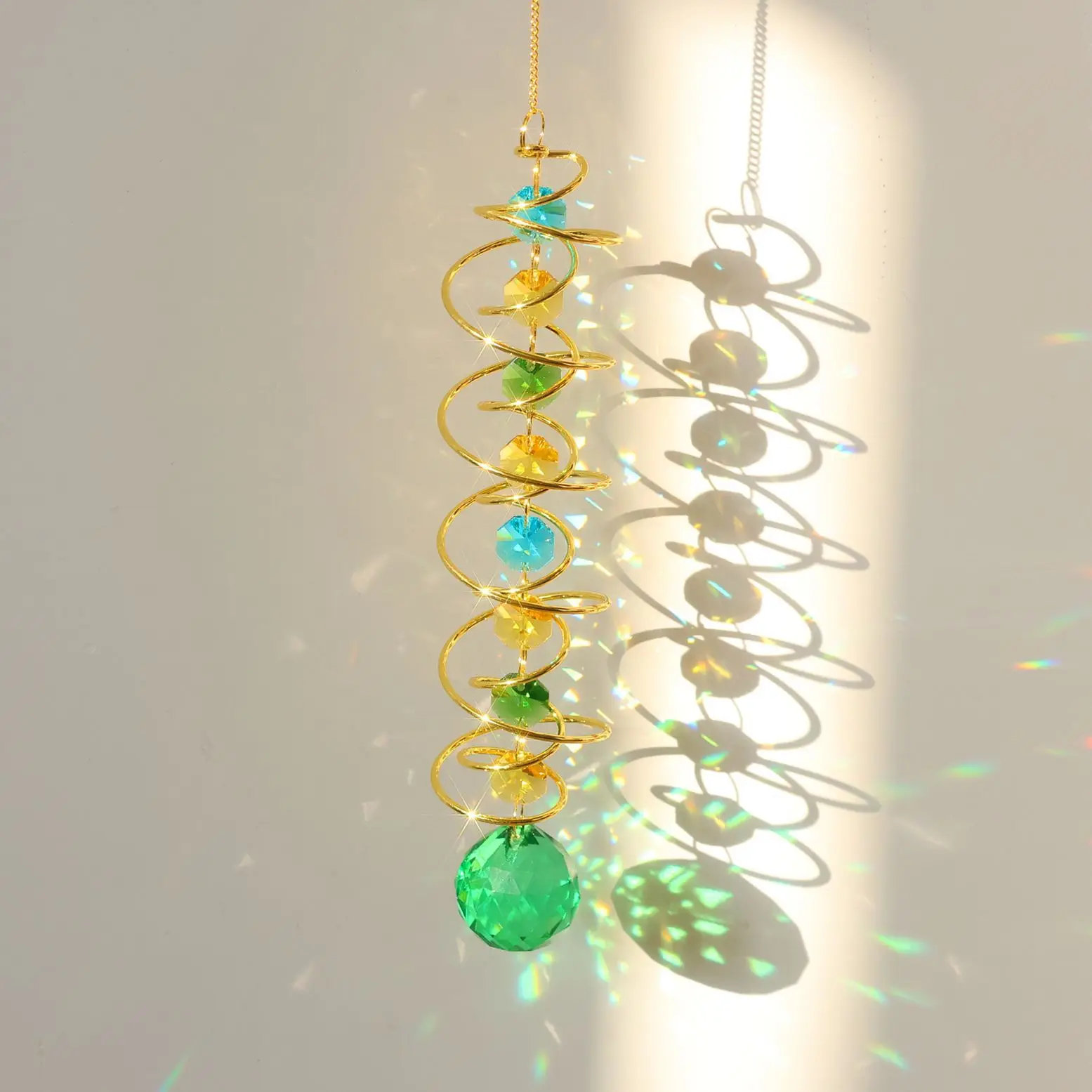 7 Chakra Beads Gazing Ball Spiral Tail Wind Spinner crystal Sun Catcher Hanging Ornaments Indoor Outdoor Decor
