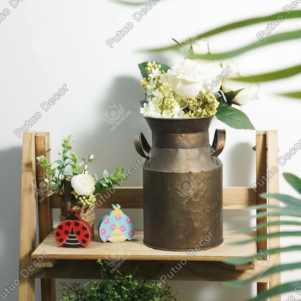 Customized Vase Small Rustic Vintage Farmhouse Garden Metal Tin Flower Pot Metal Planter Watering Can