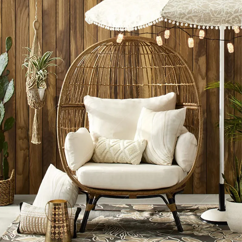 Wicker Rattan Swing Chair Hanging Egg Hammock Chair Cushions Hammock with Stand Cushioned Chair