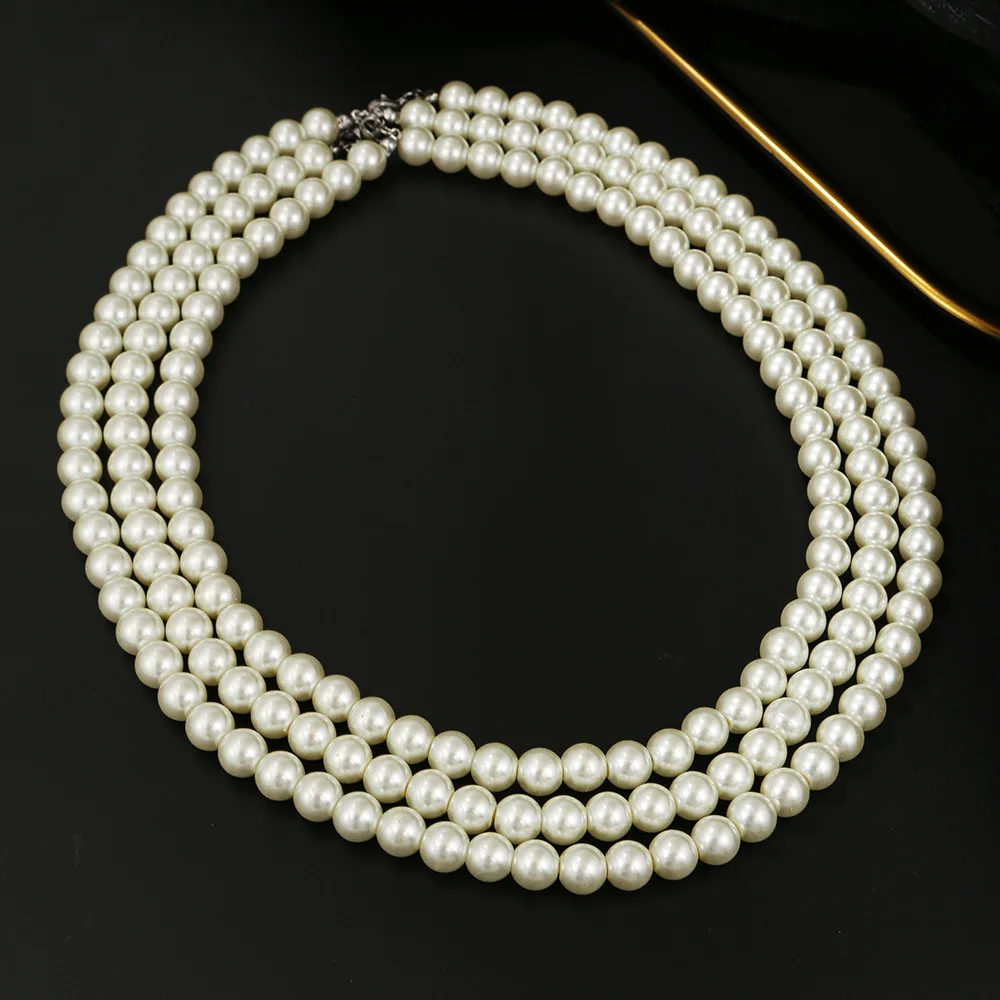 Hot Selling Men ABS Pearl Beaded Necklace Jewelry European Hip Hop Stackable 6mm 8mm 10mm Round Pearl Choker Necklaces for Men