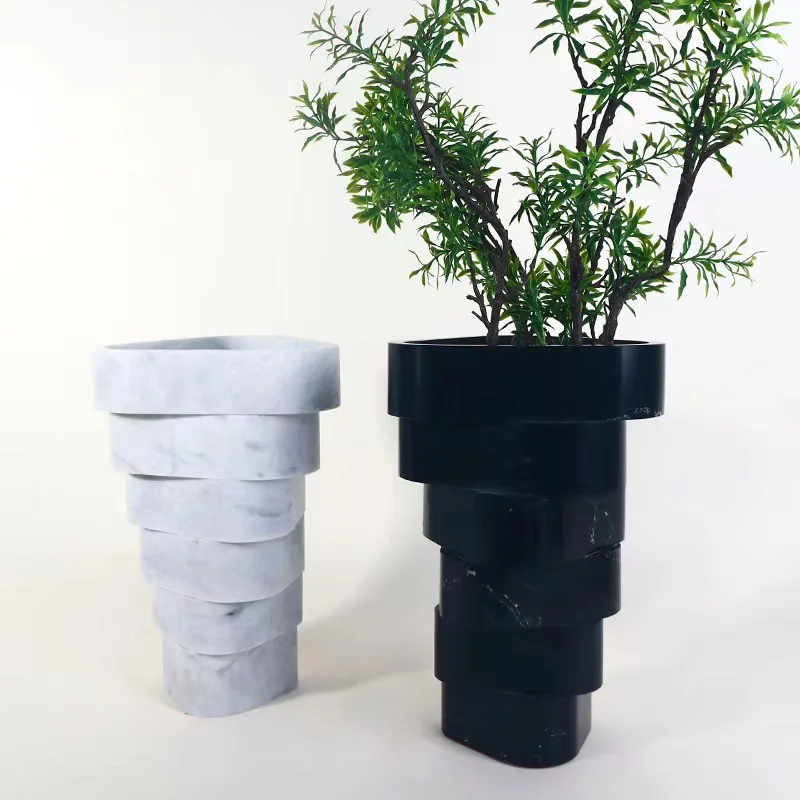 Luxury tall on marble vases porcelain decoration black white revolving triangle superimposed layer restaurant art