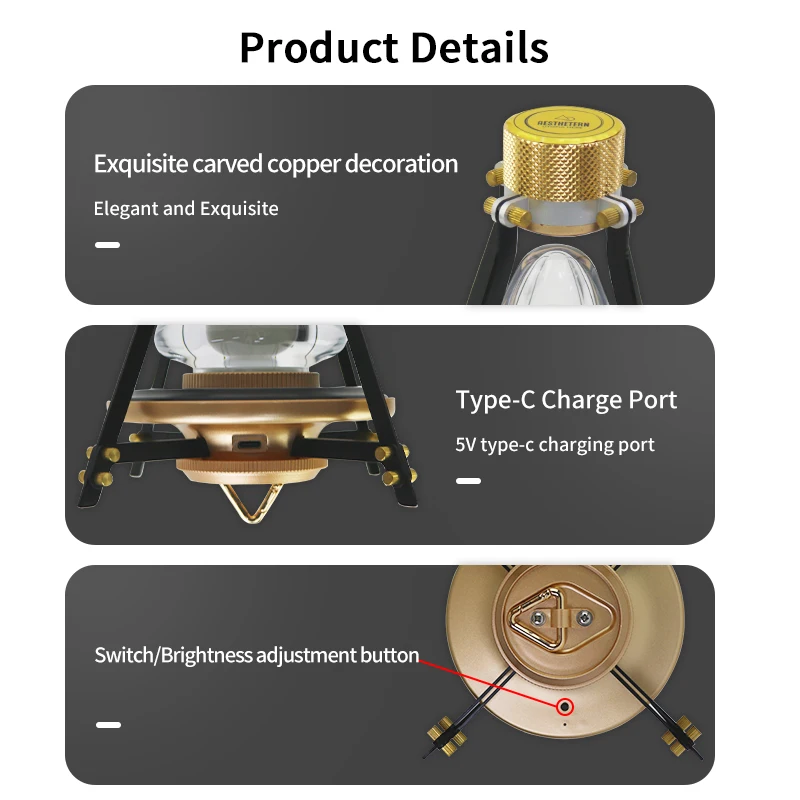 Retro Creative Ambiance light USB charging touch control night light Outdoor camping interior decoration led light