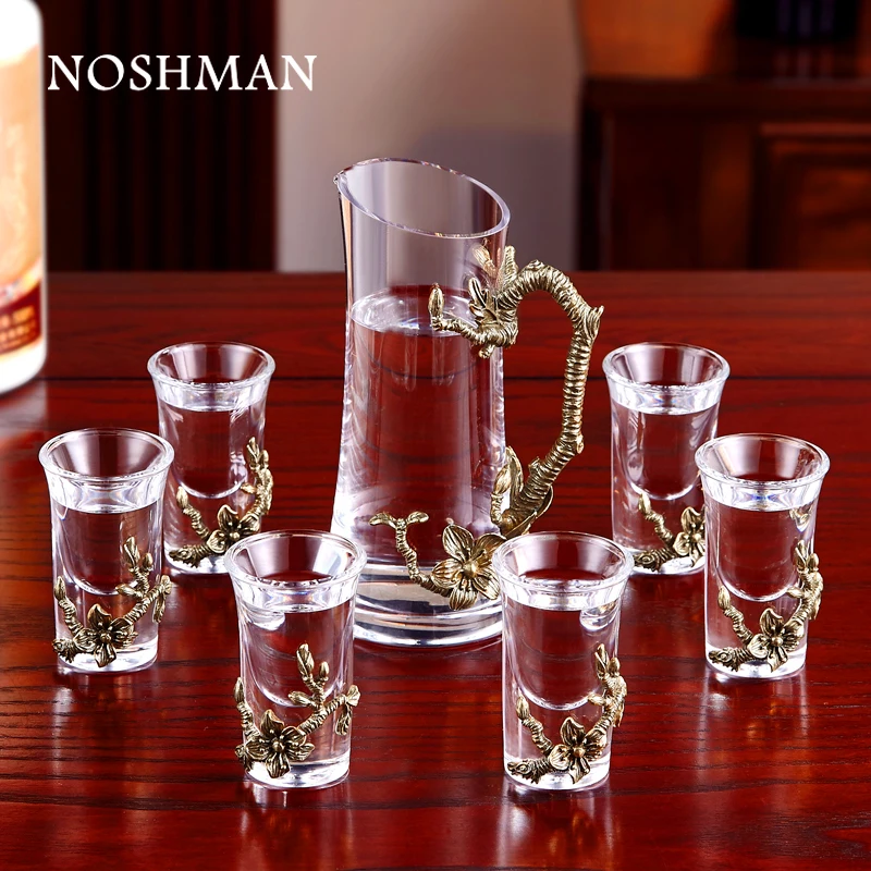 Hand Painted Enamel Liquor Cup Gift Box Set Crystal Wine Divider One Shot Glass Household Spirit Cup Upscale Wine Glass Set