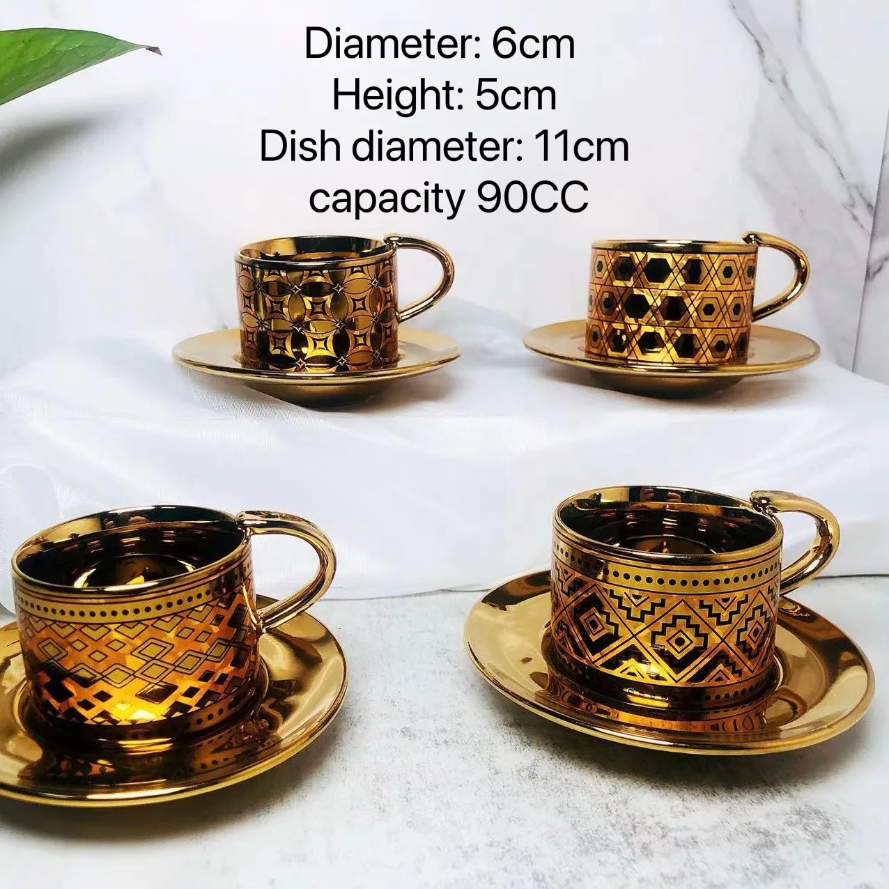 Wholesale 90 Ml Luxury Western Coffee Cups Gold Pattern Totem Milk Tea Mugs Porcelain Luxury