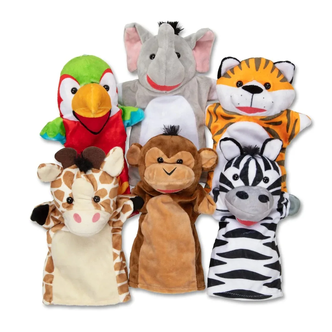 Wholesale Customize Cartoon Animal Elephant Monkey Hand Puppet Plush Toy Zoo Friends Giraffe Tiger Zebra baby plush hand puppet