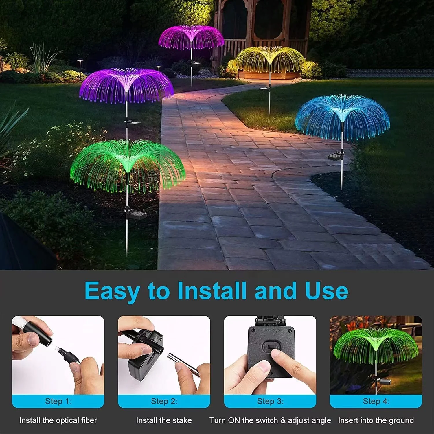 Solar IP65 Waterproof Jellyfish Fiber Optic LED Light Lawn Garden Decorative Light