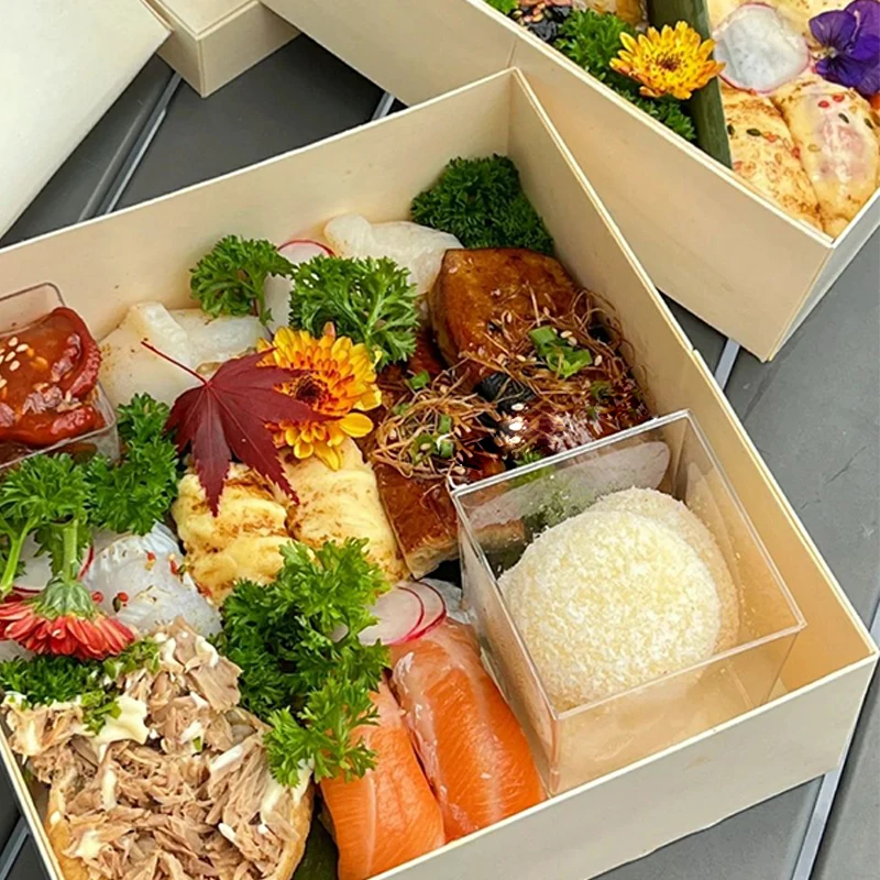 Wooden Transparent Biodegradable Food Grade Disposable Baking Cake Sushi Dessert Pastry Cupcakes Donut Brownies Packaging Box