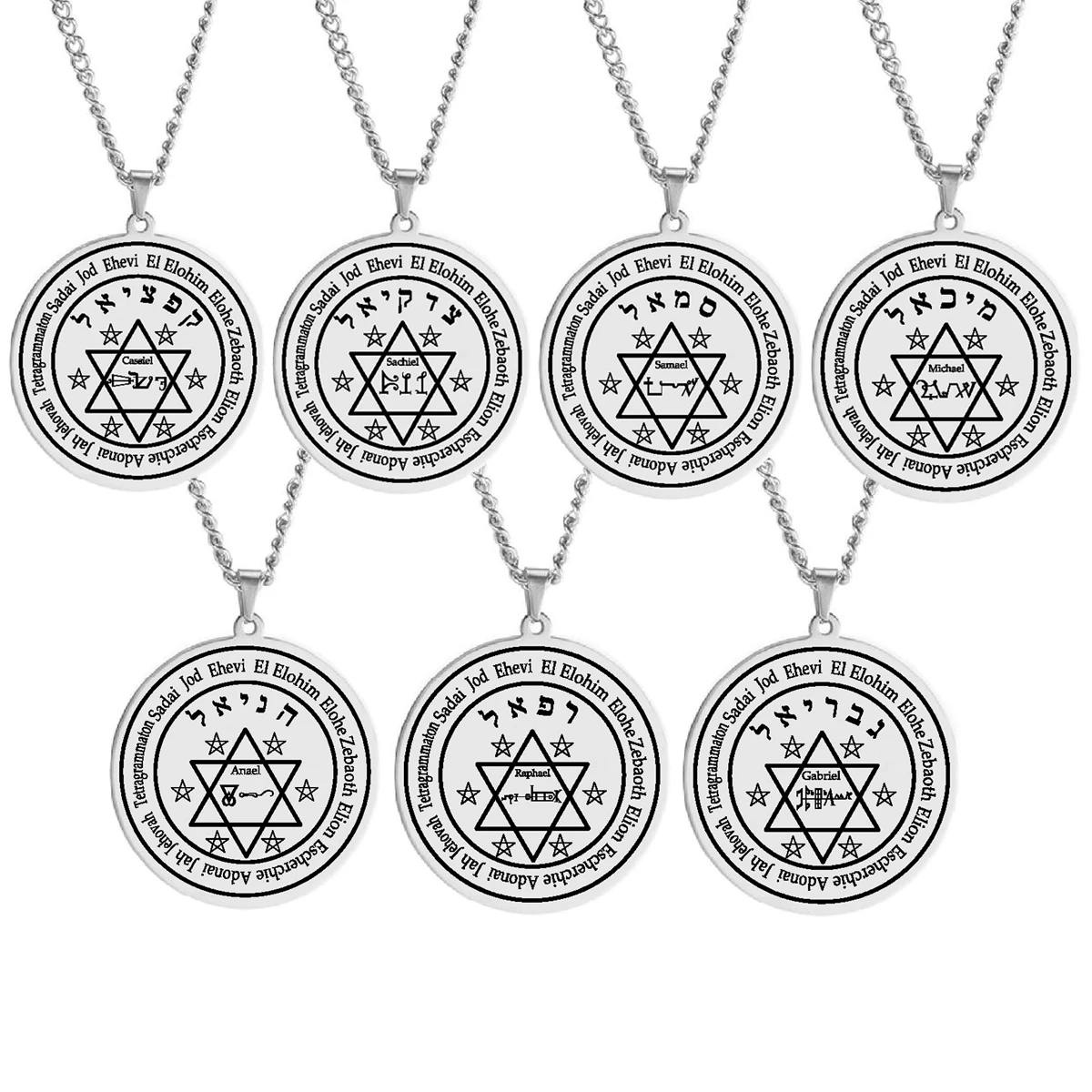 Seal of Solomon Seven Archangels Cassiel Sachiel Samael Michael Anael Raphael Gabriel Talisman Stainless Steel Pendant Necklace
