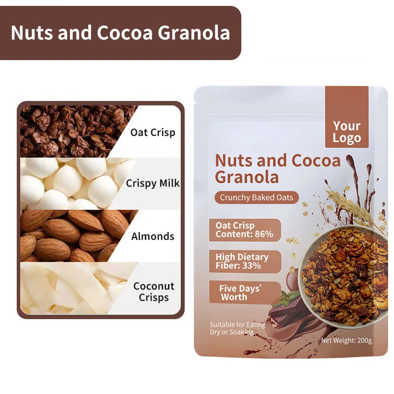 OEM/RTS Nuts and Cocoa Granola Good Price Food for Adults and Children good for health