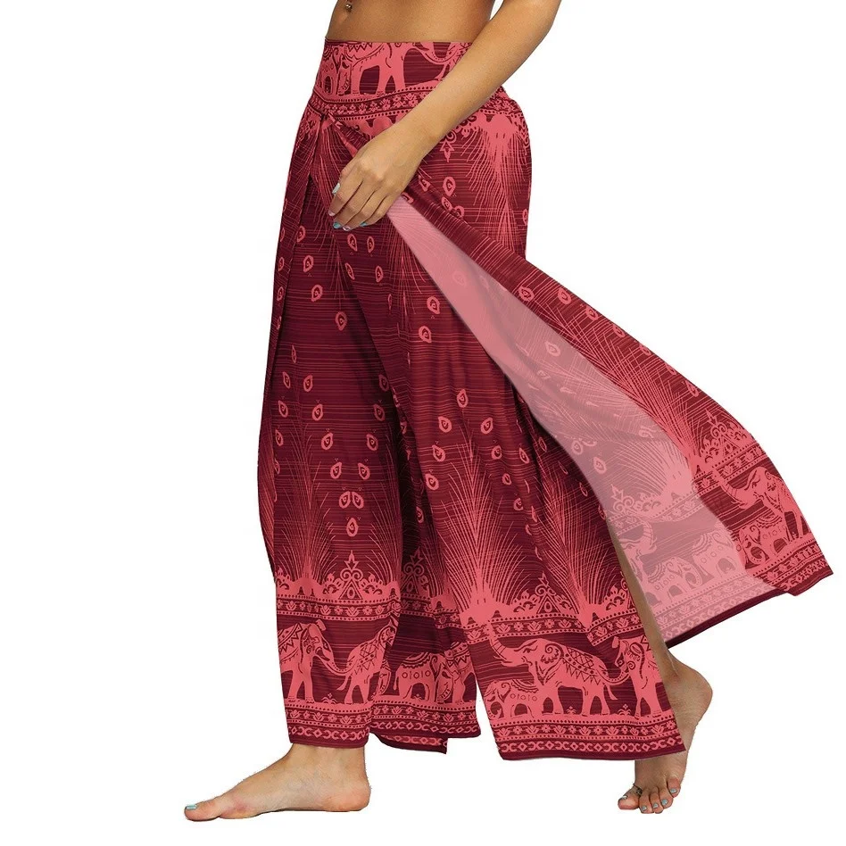 2022 Summer Hot Selling Women Boho Floral Print Pants Women trouser skirt Split Wide Leg Loose Casual Pants For Women