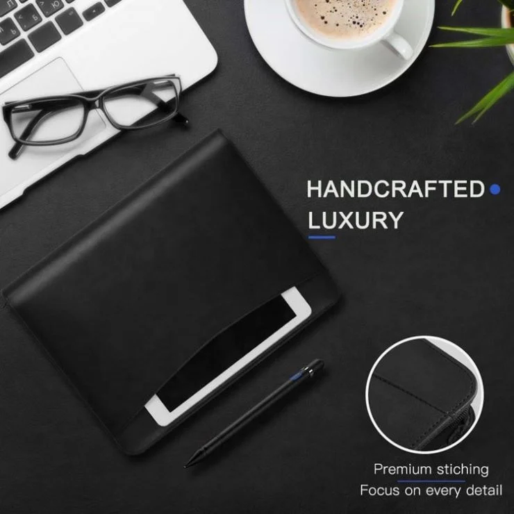 Premium Leather Business Compendium Case Document Organizer Outside Pocket A4 Size Portfolio Briefcase