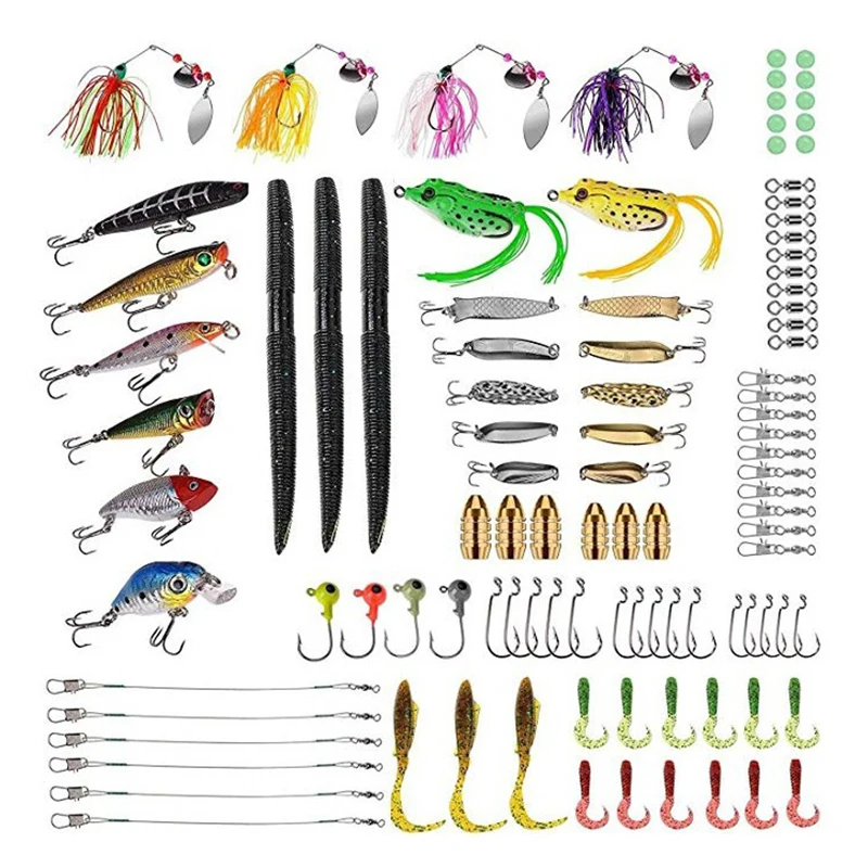 Dropshipping 102 Pcs Fishing Kit-Set Lures Artificial Make Lifelike Soft Frog VIB Crank Bait Mix Minnow Fishing Kit