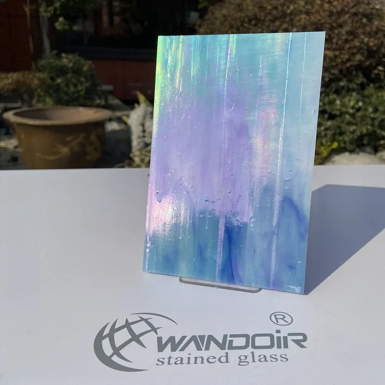 Jiangsu 3mm stained glass sheet,church blue iridescent art glass OPAL10,customizable decorative painting glass,Verre,Vitral