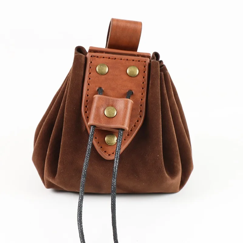 Vintage  Medieval Faux Leather Drawstring Pouch, Middle Ages Portable Coin Purse