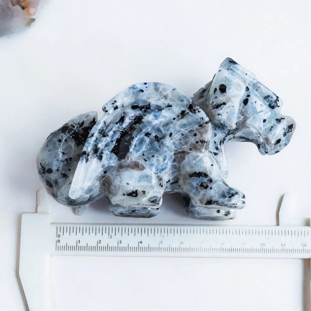 Wholesale natural healing stone hand craved folk crafts rainbow moonstone crystal flying dragon skulls for home decorations