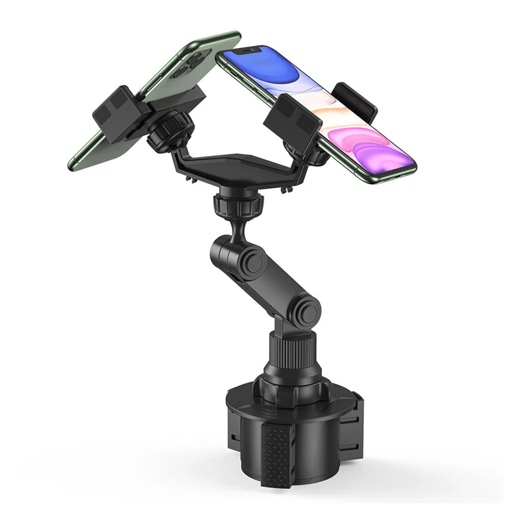 New Design ABS Foldable Double Car Cup Holder Phone Mount Silicon Adjustable 360 Rotation Dual Phone Holder Cup For Car
