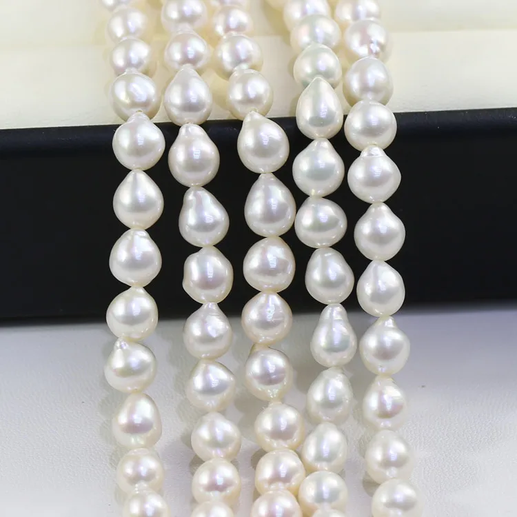 zhuji authentic freshwater fresh water pear nucleus teardrop drop shape pearl string 7-8mm AAA pearl farm beads strands