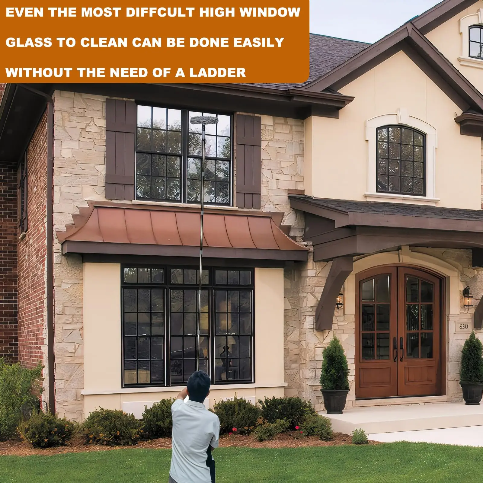 2 In 1 Rotatable Splice Extension Pole Scraper Window Cleaning Tool For Indoor Outdoor Window Car Glass Cleaning