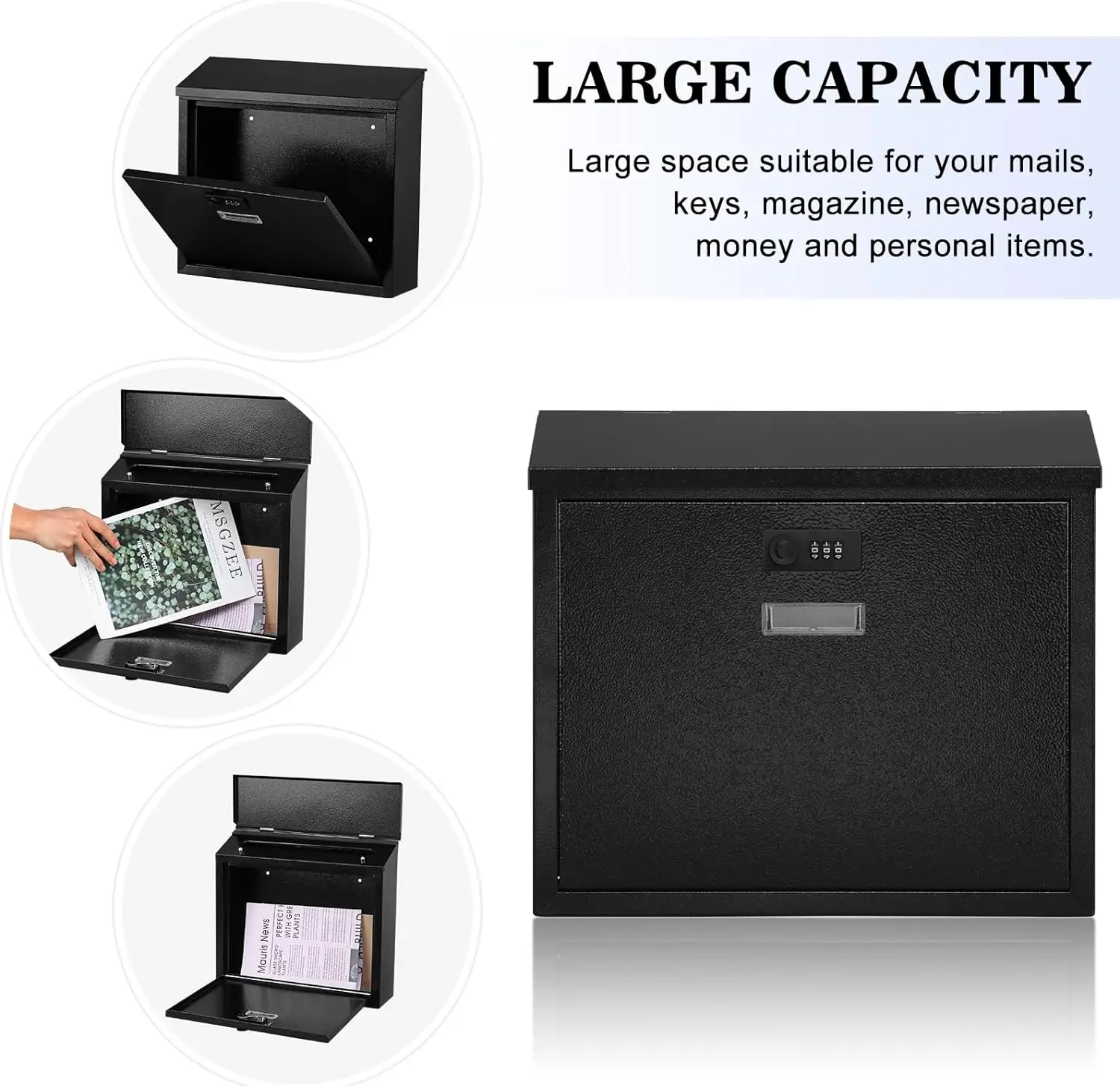 Wall Mounted Combination Lock Mail Boxes Locking Security Metal Drop Box Modern Large Capacity Steel Cover Metal Postbox