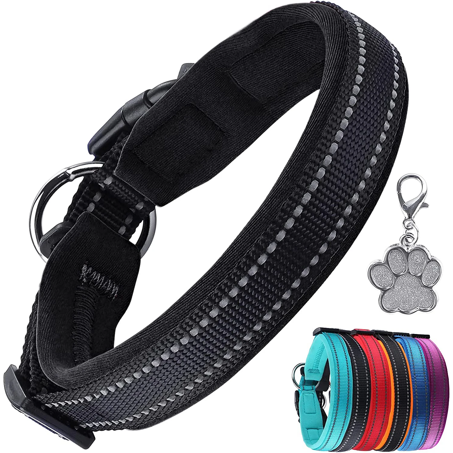 NiBao Reflective Dog Collar, Soft Padded Dog Collar for Small Medium Large Dogs