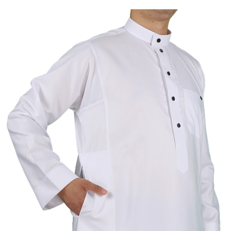 Saudi Arab Style White Color Man Clothing Metal Button Design Winter Qamis For Ramadan