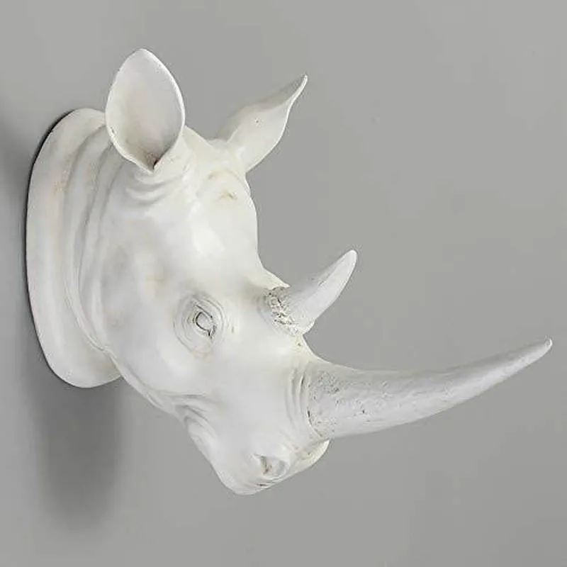 Decorative handmade polyresin wall mounted rhino head sculpture resin hanging decorations animal head statue