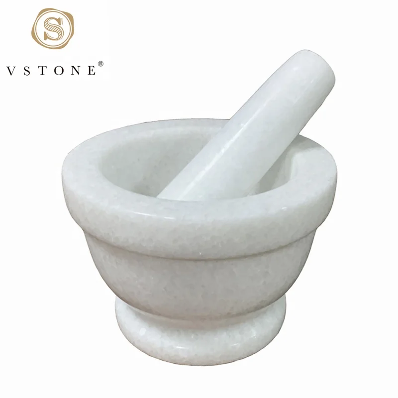 White Natural Marble Mortar and Pestle Mortar with Pestle Pestle and Mortar for Kitchen and Restaurant