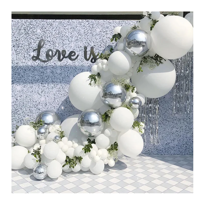 Custom White Birthday Party Balloons Globos Confetti 4D Foil Balloon Wedding Decoration Kids Party Balloon Arch Garland Kit