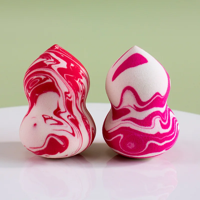 Private Label Soft Pink and White Marble Water Drop Beauty Sponge Blender 1 Sided Cut Mixing Color Makeup Blending Sponge