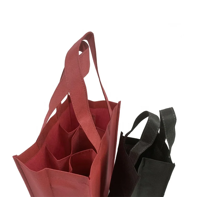Bolsa de vino Reusable Nonwoven Wine Bag 4 bottle 6 Bottle Non Woven Fabric Wine Bag Wine Bottle Bag With Handle
