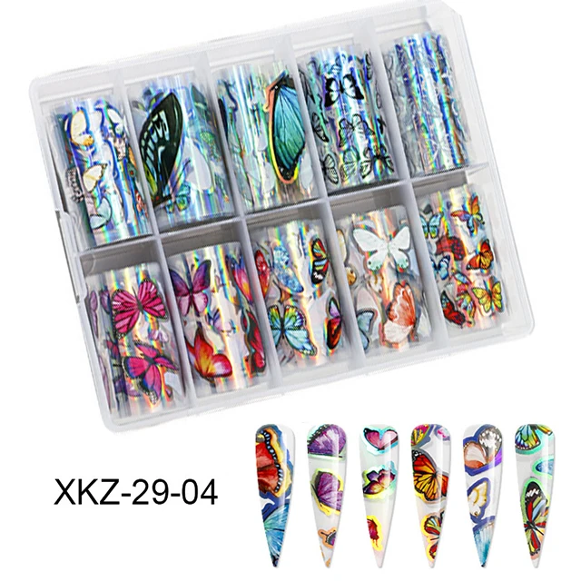 10 Color Mixed Nail Sticker Holographic Nail Art Transfer Foil Laser Starry Paper DIY Nail Decals