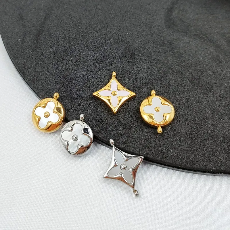 Hot Selling Nature Pearl Shell Clover Charm Pendant Stainless Steel Square Flower Four-Leaf Stud Earring PVD DIY Accessories