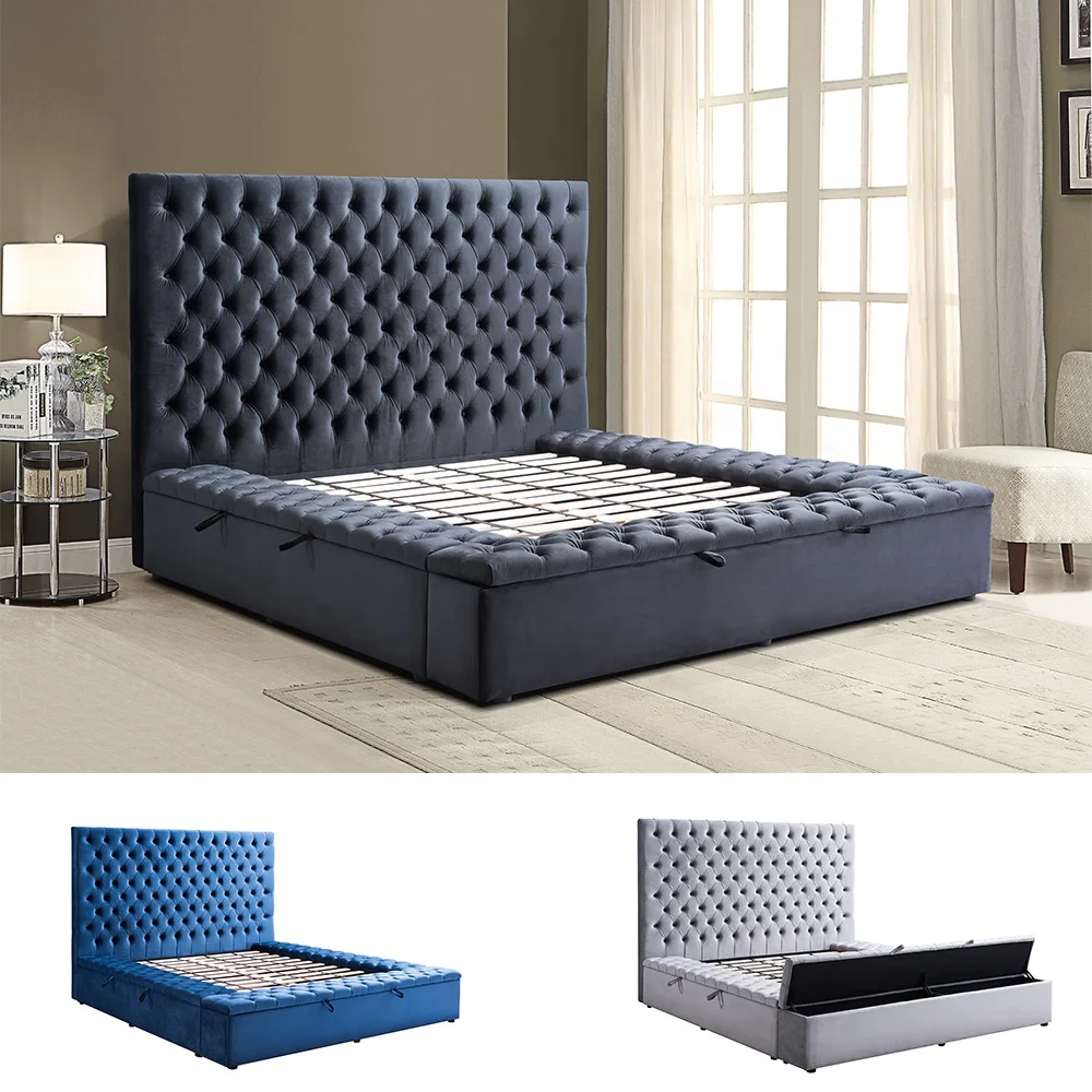 Latest French Box Bed Upholstered Wooden Bed For Bedroom King Size Bed With Storage