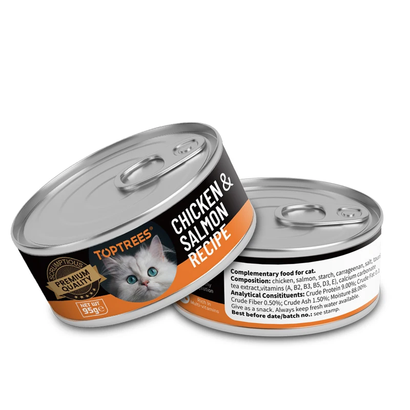 TOPTREES CAT WET FOOD:  Chicken and Salmon cat snack food low fat cat treats