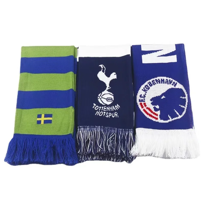 Custom Logo Double Side Souvenir Tassel Knitting Soccer Sports Scarf Fashion Women Scarf Wholesale