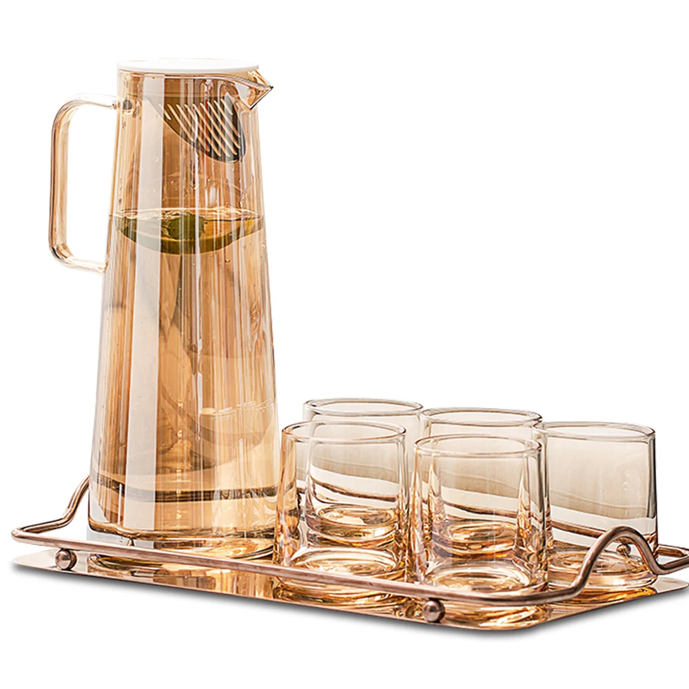 
1.8L Amber Glass Cold Kettle Glass Pitcher Morden Luxury High Temperature And Heat Resistant Restaurant Bar Beverage Juice Pot 
