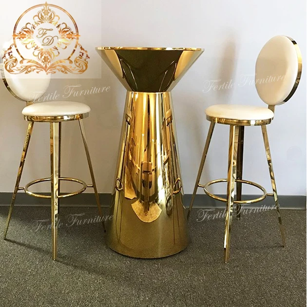 Modern  bar set  gold stainless steel  bar cocktail table and stool