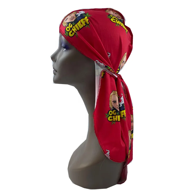 Unisex Men Silk Durag Custom Print Soft Bandana Turban Hair Accessories Hip Hop Long Tail Straps Paisley Do Doo Silky Durags