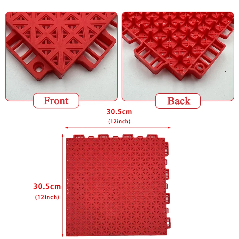 Premium PP Modular interlocking plastic floor tiles for basketball pickelball court flooring black red