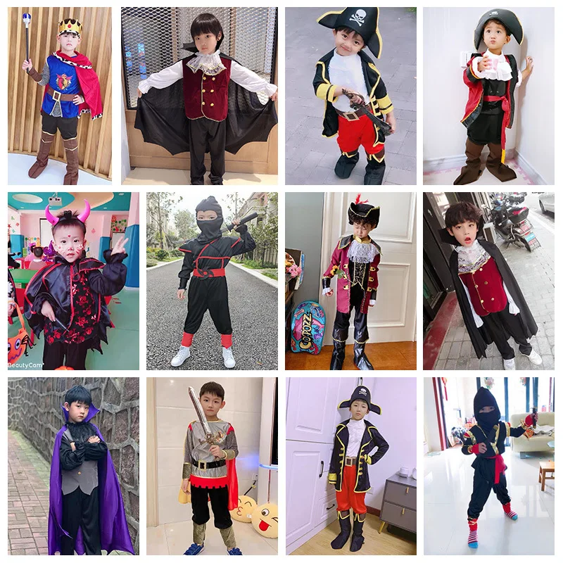 Wholesale Halloween Kids Clothes Boys Costume Outfit Pirate Garb Attire