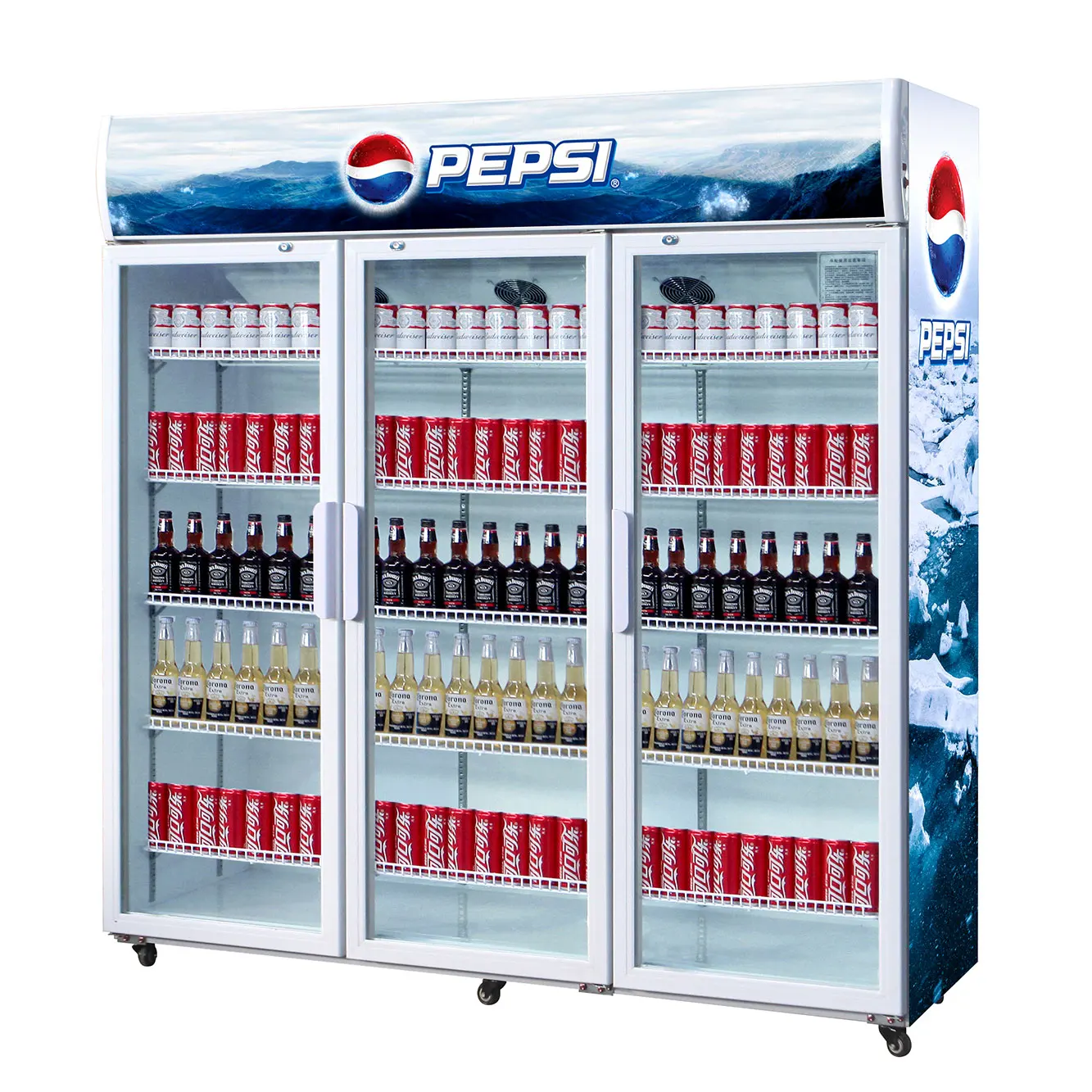 Коммерческая стеклянная дверь холодильник вертикальный дисплей для напитков охладитель со светодиодной подсветкой для популярного продуктового магазина