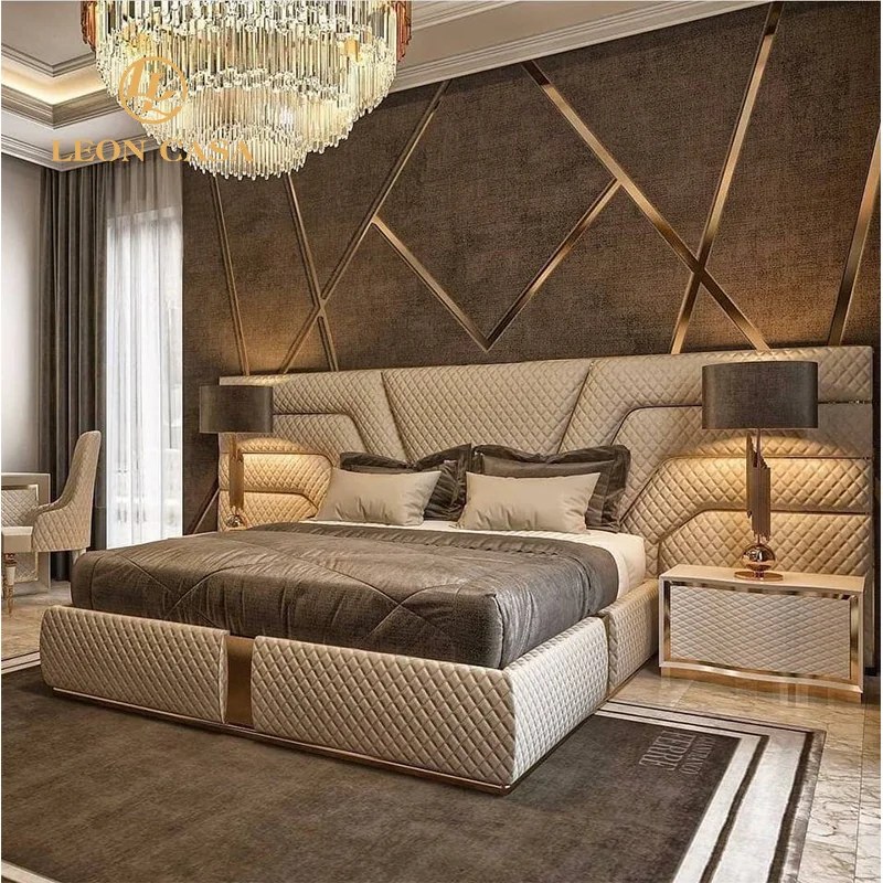 Modern Luxury Italian Bedroom Set Leather King Size Bed Room Set Queen Size Wooden Bed Frame Luxury Bed With Headboard