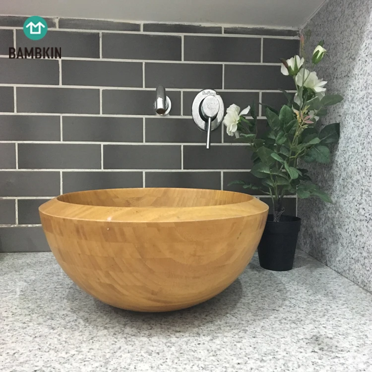 BAMBKIN round vessel sinks wash basin bathroom sink vanity bamboo basin sink