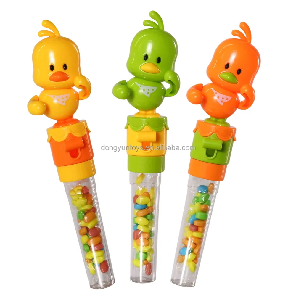 2024 New fun dancing duck candy toys sugar sweet tube cheap 12pcs/box candy toys promotion candies toy