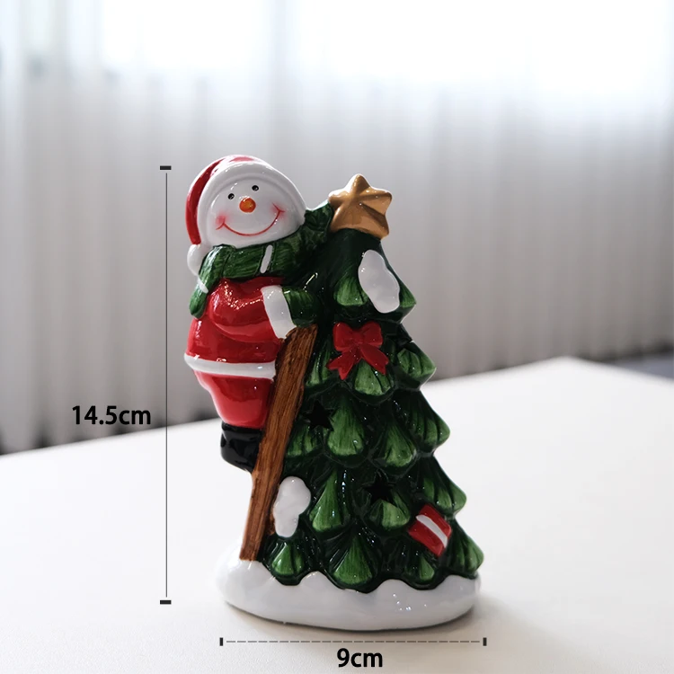 Factory Decoration ceramic LED Christmas tree with climbing santa snowman Christmas collection ornaments