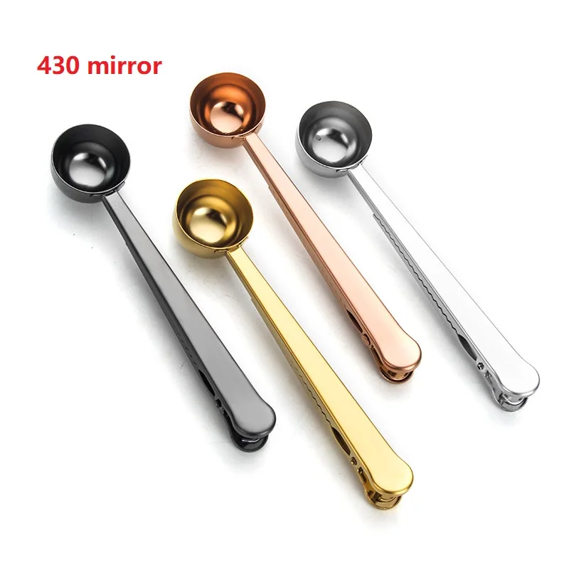 Metal 2 In 1 Coffee Bean Measuring Spoon Food Bag Sealing Clip Coffee Spoon Clip